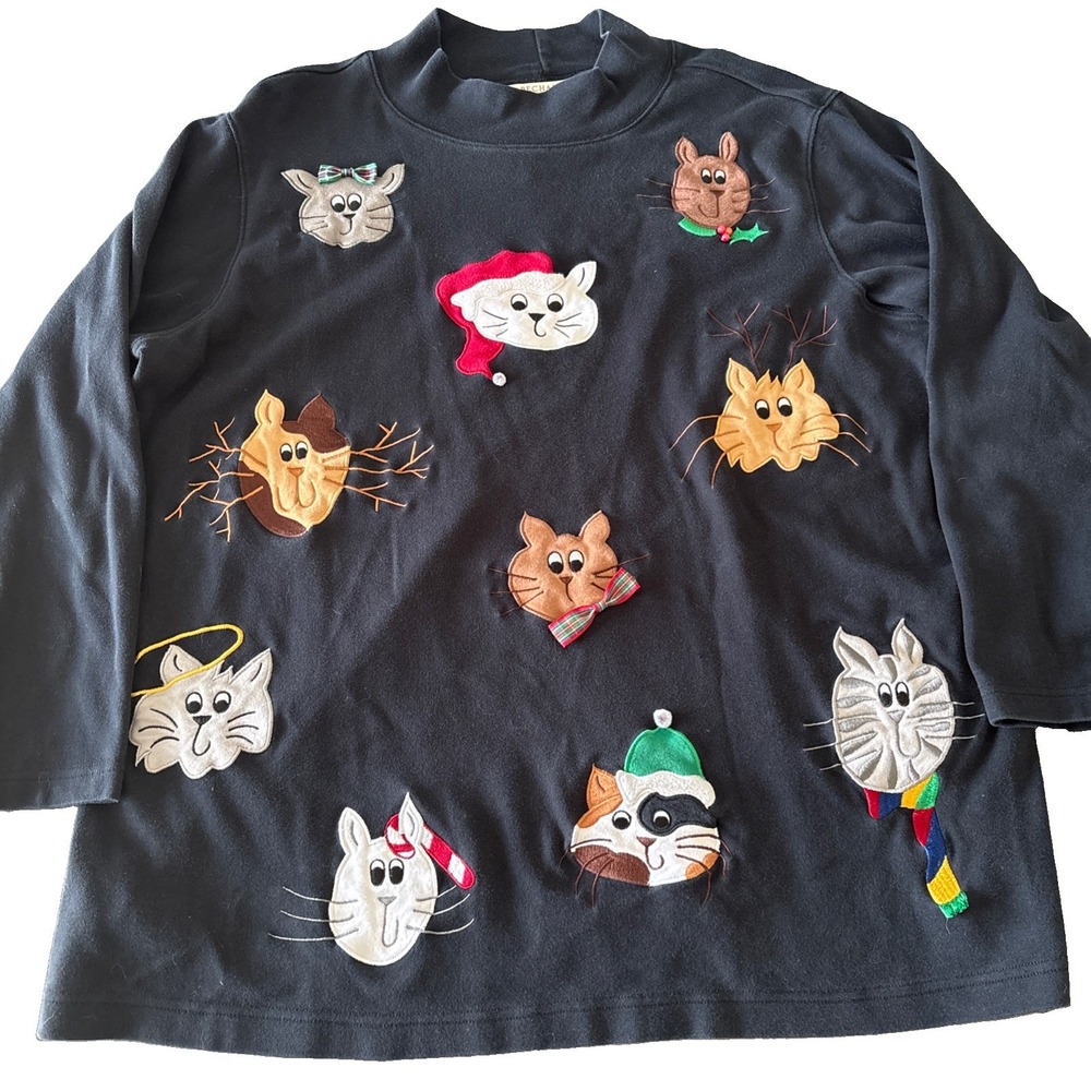 Vintage Bechamel 1X Cats Christmas Holiday Pullover Shirt Top Granny Kitschy